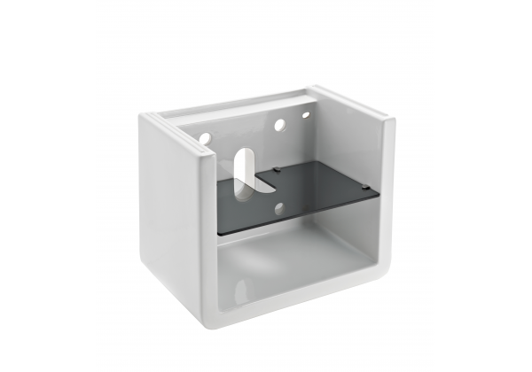 Mobile in ceramica con mensole in vetro per lavabo